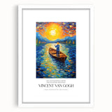 Abstract art print of a Van Gogh-inspired impressionist scene in vibrant colors, framed in white.
