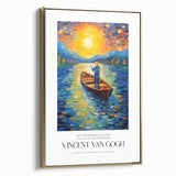 Impressionist landscape painting on framed canvas with vibrant green and blue hues, ideal for bedroom wall decor.