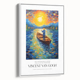 Vintage poster art of Van Gogh's impressionist style on a framed canvas, featuring colorful palette.