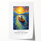 Impressionist floral painting, vivid blues and yellows, on rolled canvas, ideal for art wall dining room.