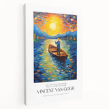 Impressionist style Van Gogh artwork on stretched canvas featuring vibrant blues and yellows, ideal for kitchen wall art.