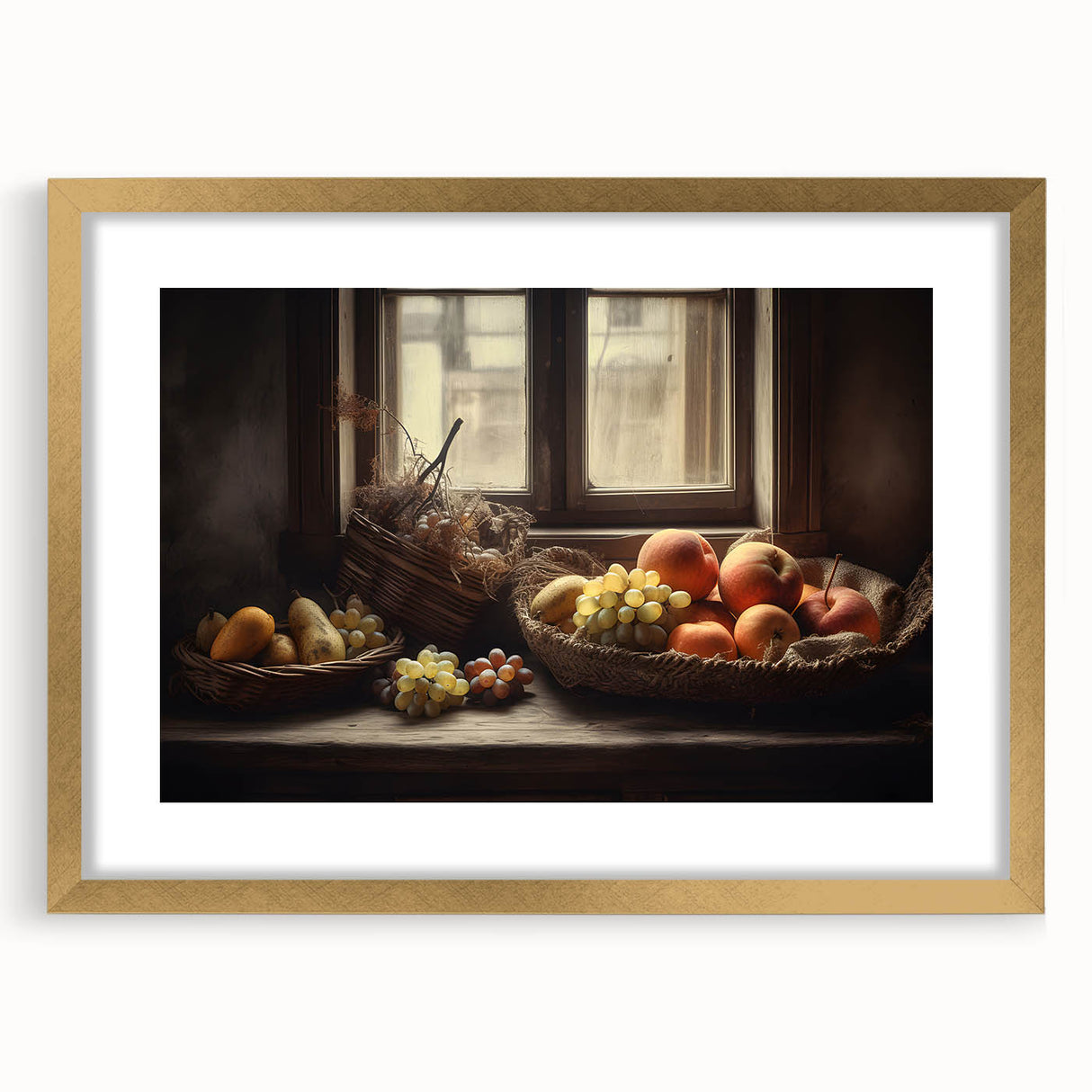 Rustic Fruit Basket - Vintage-Inspired Kitchen Wall Art
