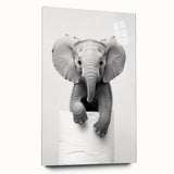 Playful Elephant Bathroom Wall Art - Minimalist Black and White Decor