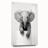 Playful Elephant Bathroom Wall Art - Minimalist Black and White Decor