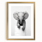 Playful Elephant Bathroom Wall Art - Minimalist Black and White Decor