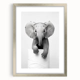 Playful Elephant Bathroom Wall Art - Minimalist Black and White Decor