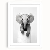 Playful Elephant Bathroom Wall Art - Minimalist Black and White Decor