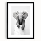 Playful Elephant Bathroom Wall Art - Minimalist Black and White Decor