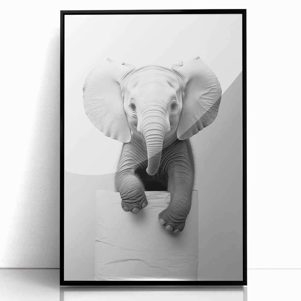 Playful Elephant Bathroom Wall Art - Minimalist Black and White Decor