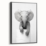 Playful Elephant Bathroom Wall Art - Minimalist Black and White Decor