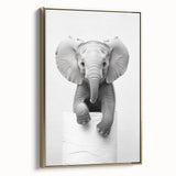 Playful Elephant Bathroom Wall Art - Minimalist Black and White Decor