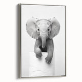 Playful Elephant Bathroom Wall Art - Minimalist Black and White Decor