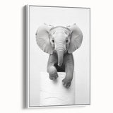 Playful Elephant Bathroom Wall Art - Minimalist Black and White Decor