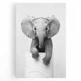 Playful Elephant Bathroom Wall Art - Minimalist Black and White Decor