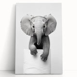 Playful Elephant Bathroom Wall Art - Minimalist Black and White Decor