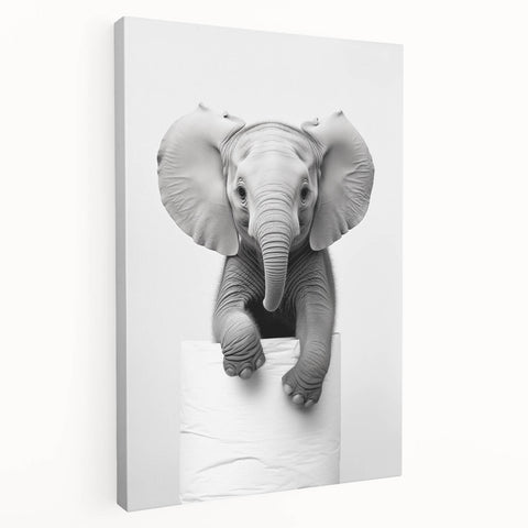 Playful Elephant Bathroom Wall Art - Minimalist Black and White Decor