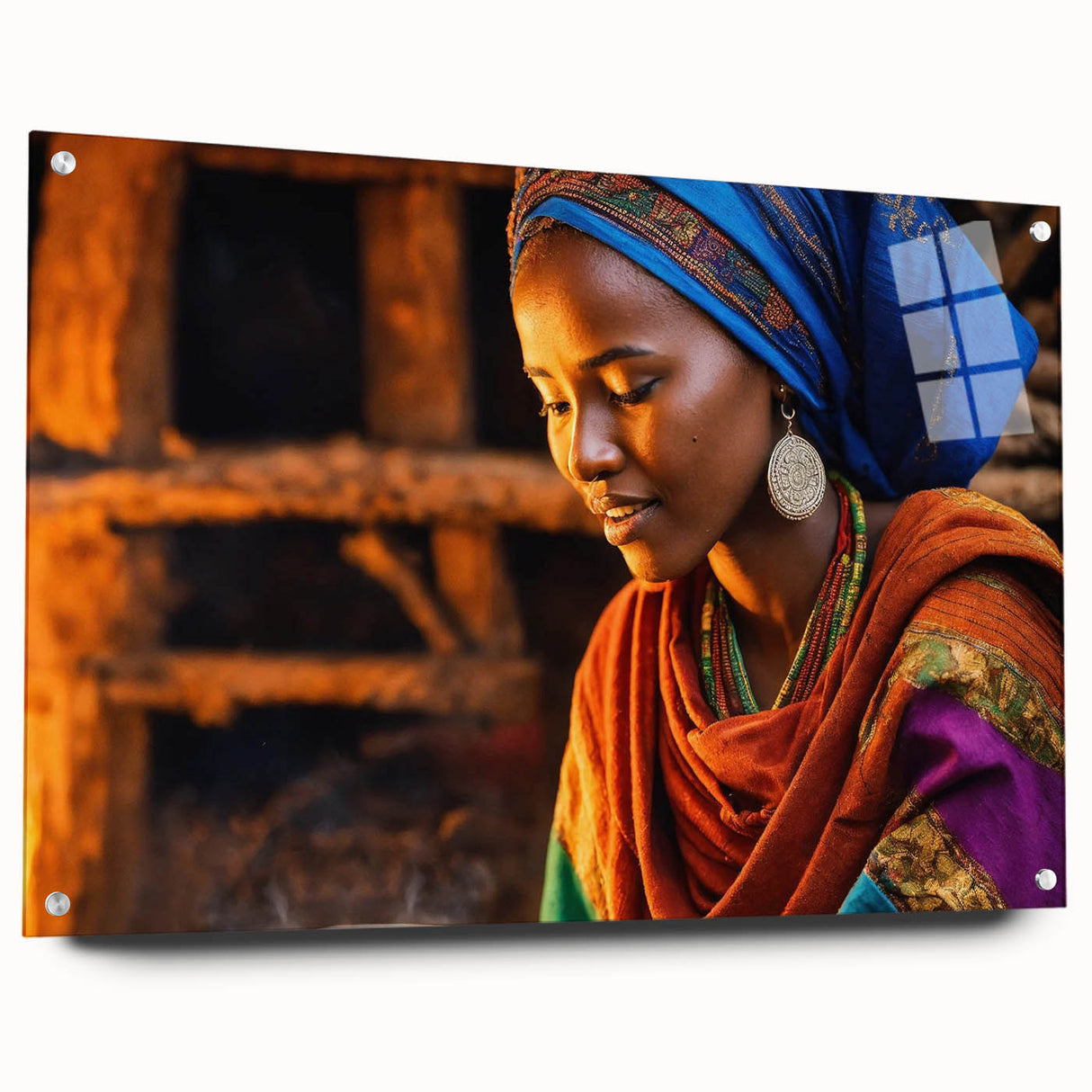 Acrylic print of an Ethiopian landscape, featuring muted earth tones and abstract style, suitable for dining room decor.