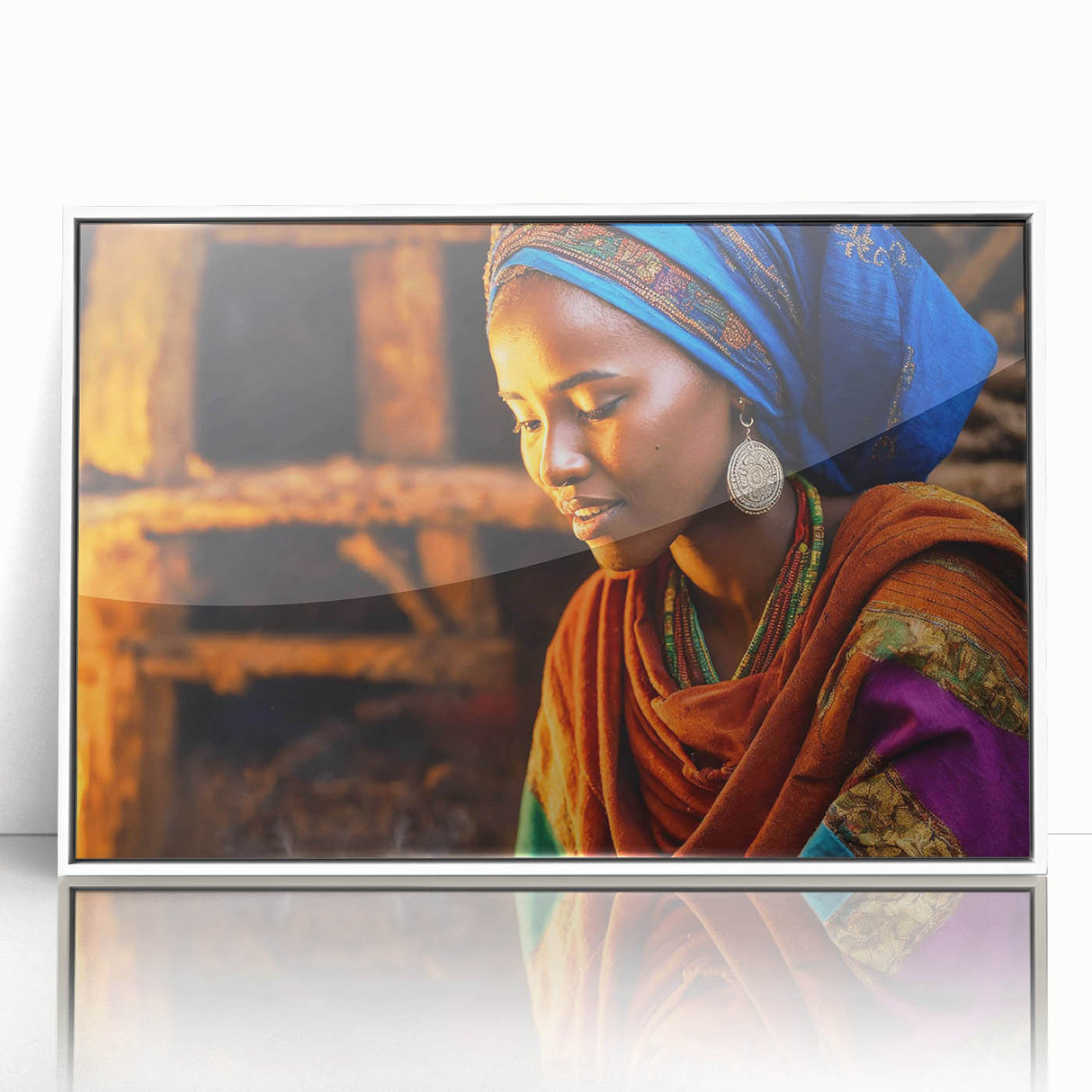 Framed acrylic print of an Ethiopian landscape in muted earth tones, ideal for modern art wall decor.