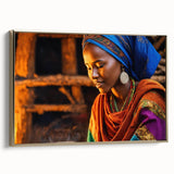 Framed canvas featuring a vintage-style Ethiopian landscape painting with vibrant gold and black hues.