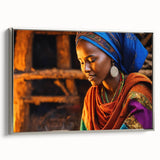 Vintage poster art of an Ethiopian landscape on a framed canvas, featuring vibrant colors.