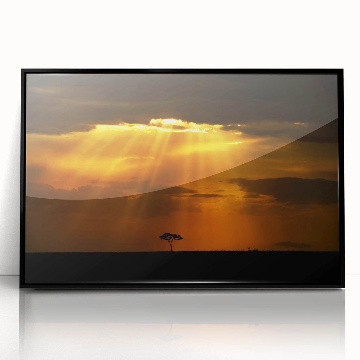 Large abstract wall art depicting a Kenyan scenery in muted earth tones on a framed acrylic.