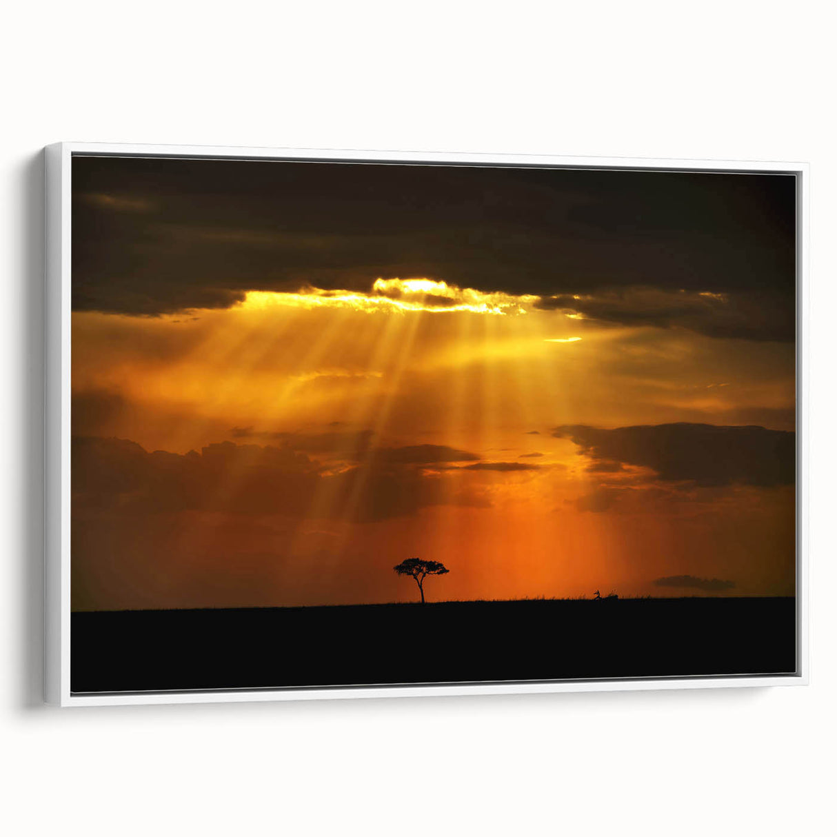 Framed canvas depicting a vintage-style Kenyan landscape in muted earth tones, ideal for bedroom wall art.
