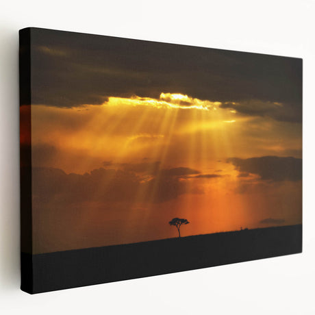 Large stretched canvas depicting a serene Kenyan landscape in earthy tones, suitable for kitchen wall art.