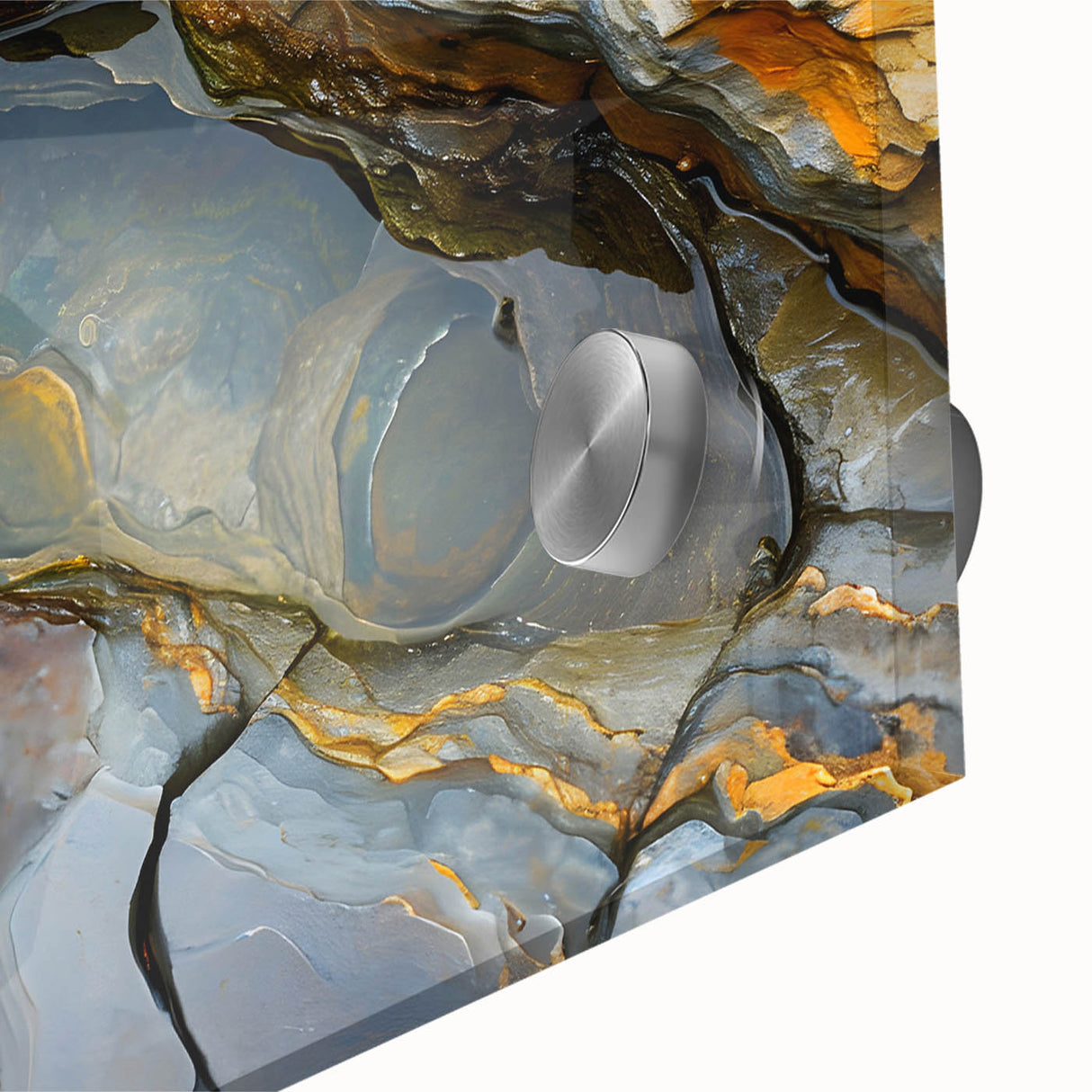 Large abstract wall art depicting a Mauritian landscape in vibrant earth tones on acrylic glass.