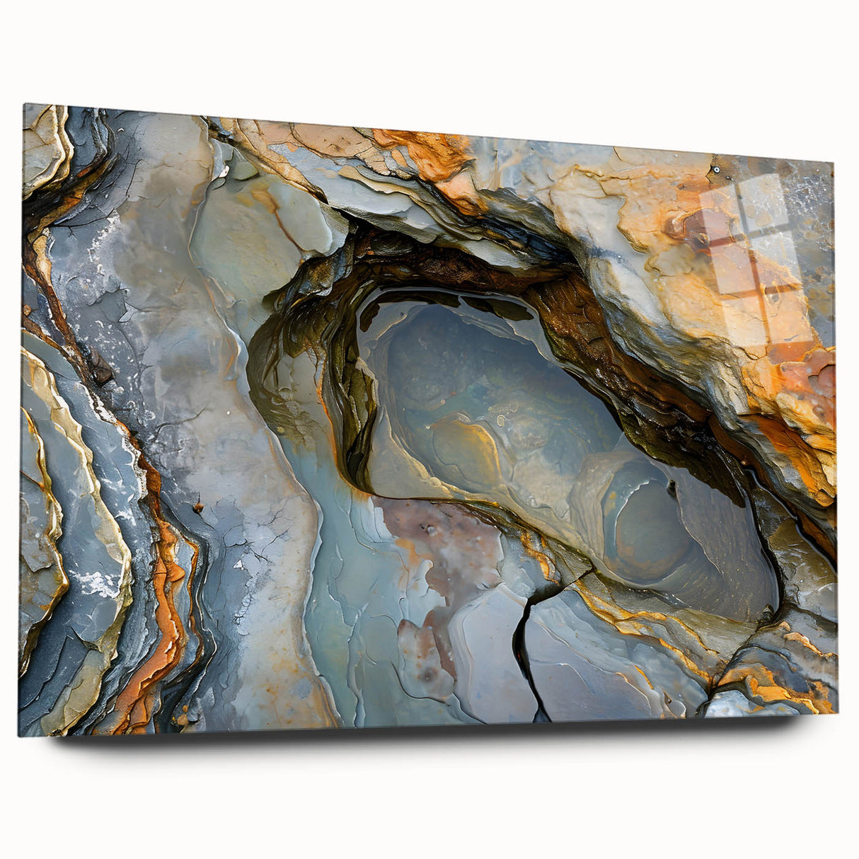Large abstract wall art depicting the African Mauritius scenery in vibrant earth tones, acrylic glass.