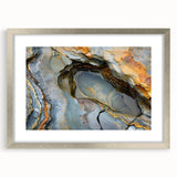 Abstract art print of a Mauritian landscape in muted earth tones on a framed silver mat, ideal for dining room decor.