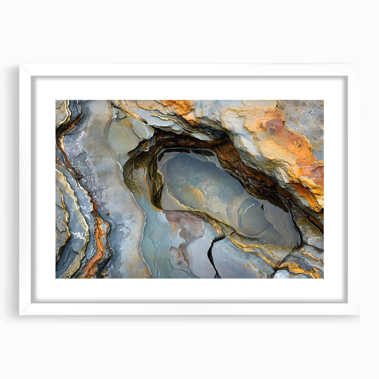 Extra large textured abstract art print featuring a vibrant African scenery on a white-framed canvas.