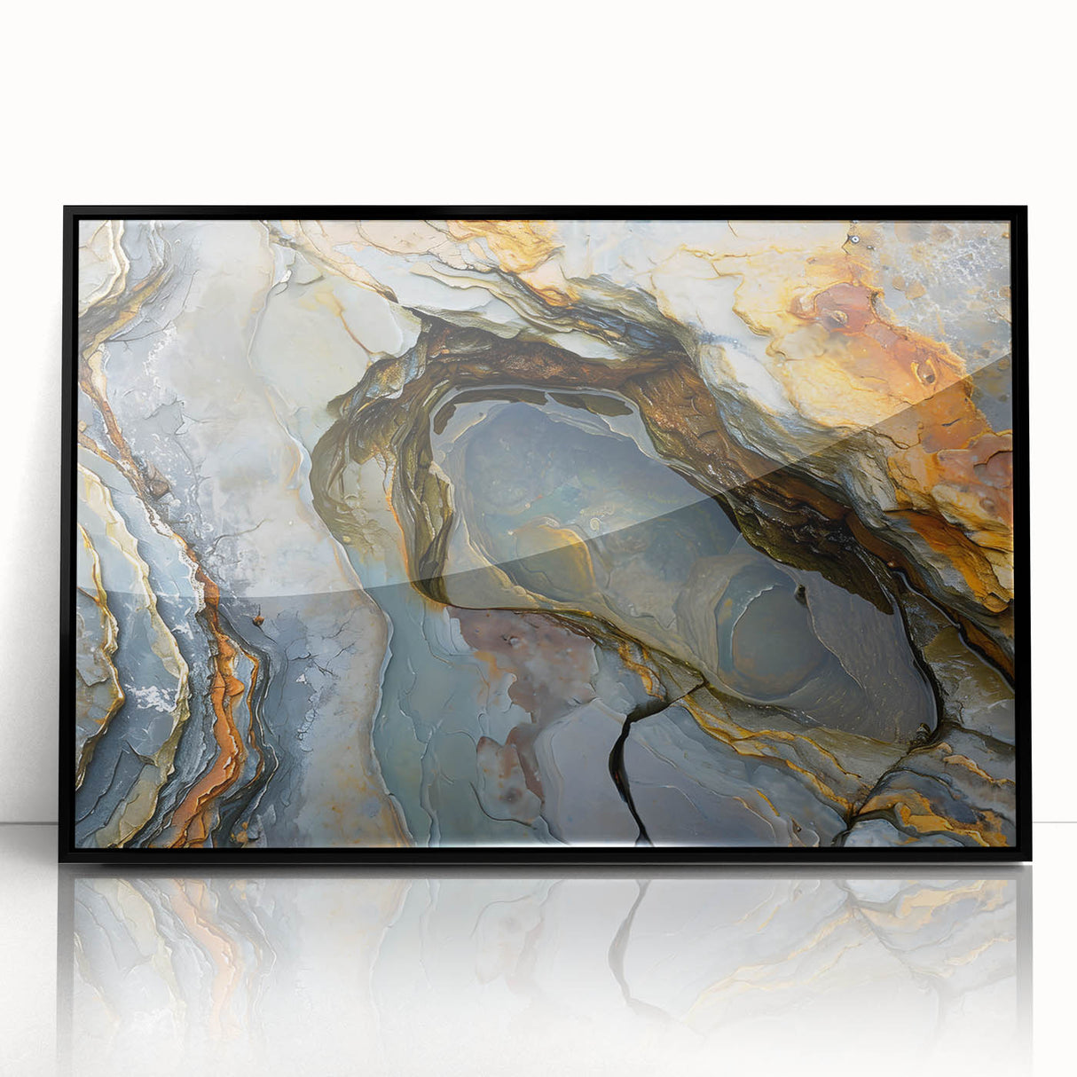 Large abstract wall art depicting the vibrant scenery of Mauritius, framed in black acrylic, ideal for modern art wall decor.