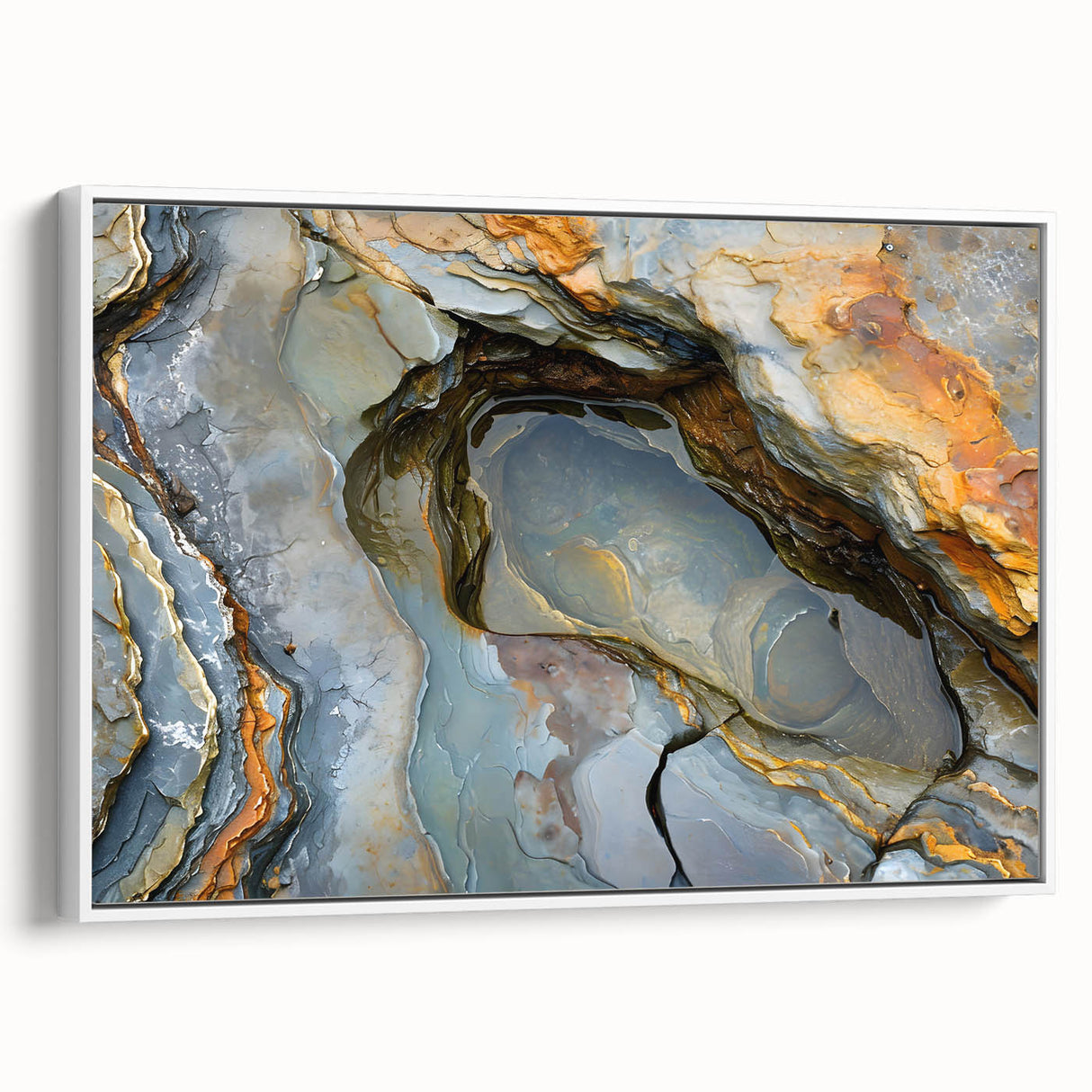Framed canvas depicting a vintage-style landscape of Mauritius, with a black and white color scheme.