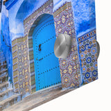 Large abstract wall art featuring a Moroccan landscape in muted earth tones on acrylic glass, ideal for dining room art.