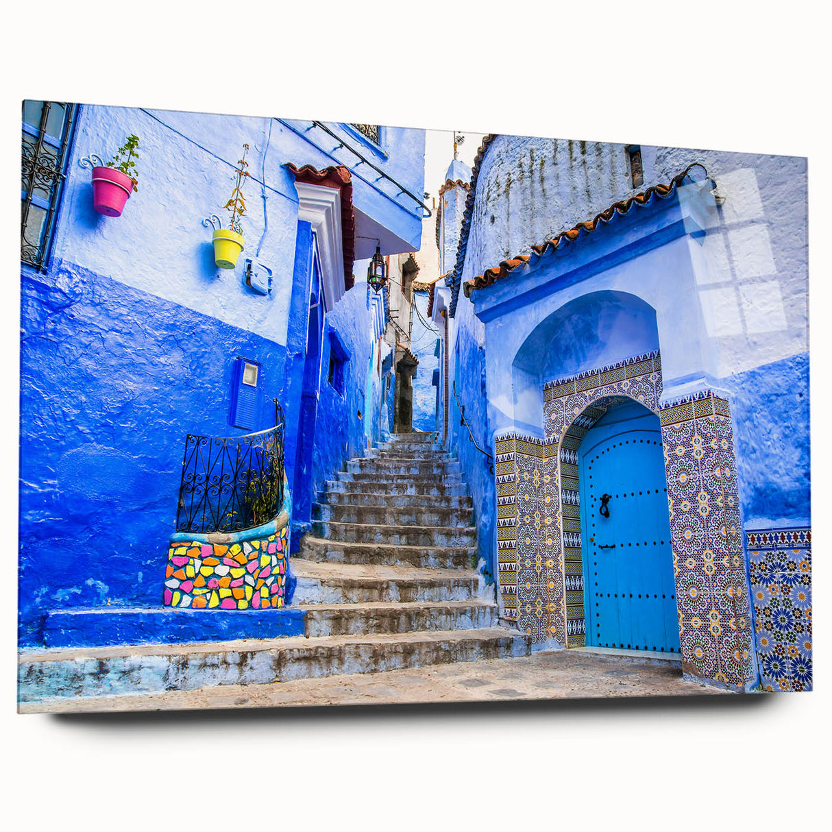 Large abstract wall art depicting Moroccan scenery in earthy tones on acrylic glass.
