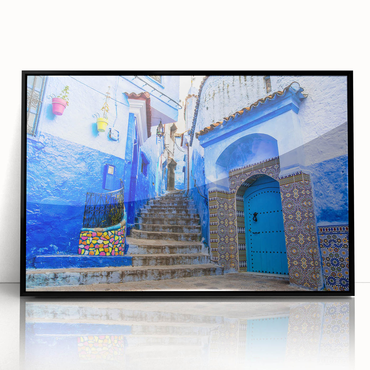 Large abstract wall art depicting a Moroccan landscape in muted earth tones on framed acrylic.