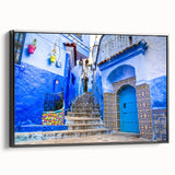 Black and white landscape art painting of Moroccan scenery on framed canvas, suitable for bedroom decor.