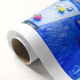 Art deco poster of Moroccan landscape in muted earth tones on rolled canvas, ideal for nursery wall art.