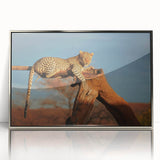 Acrylic print of a Namibian landscape in muted earth tones, framed in silver, suitable for modern art wall decor.