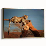 Framed canvas depicting a vintage-style Namibian landscape in muted gold and black tones.