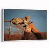 Framed canvas depicting a serene Namibian landscape in muted earth tones, ideal for bedroom wall art.