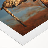 Art deco poster featuring a serene Namibian landscape on rolled canvas, in muted earth tones, suitable for dining room decor.