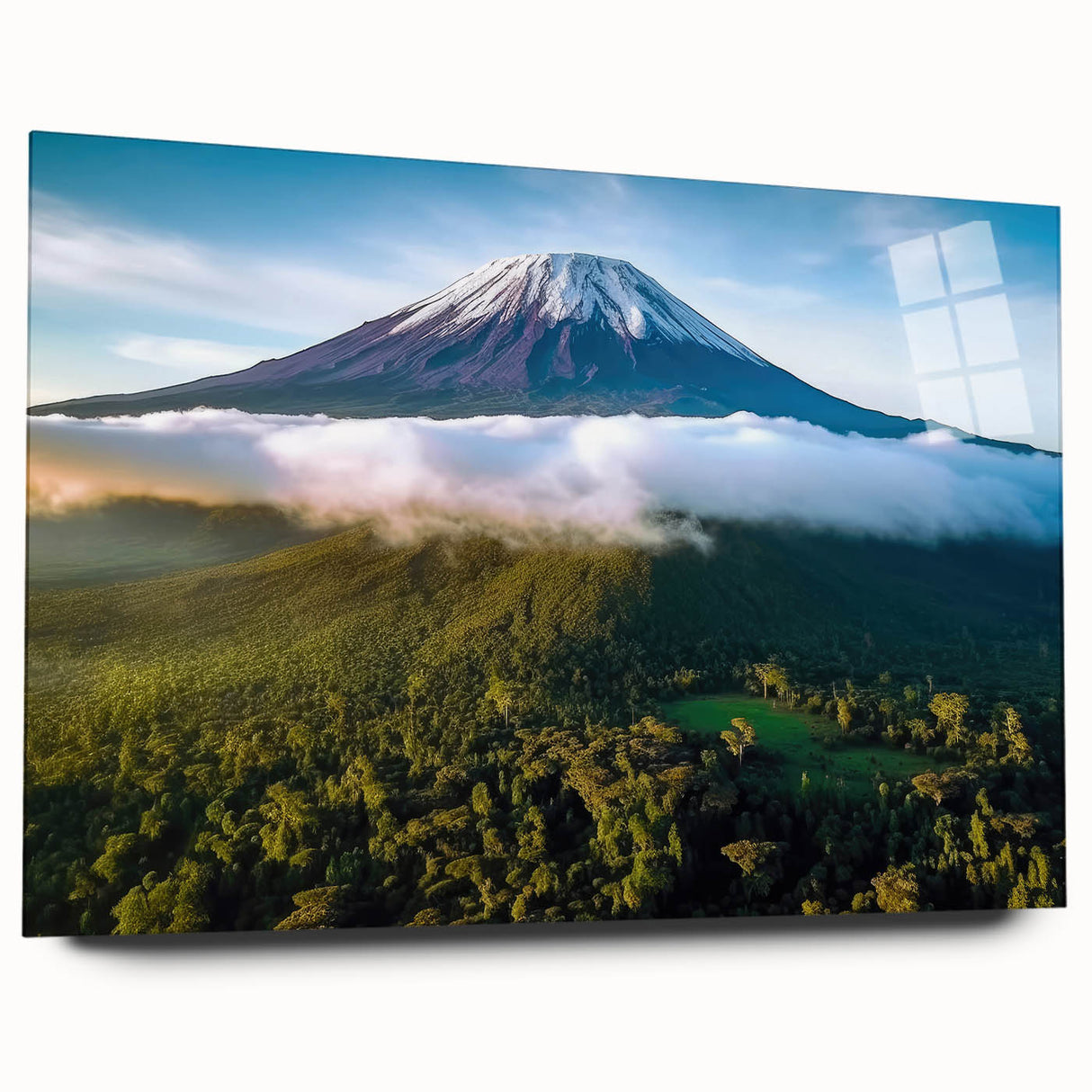 Large abstract wall art depicting the Tanzania landscape on acrylic glass, in earthy and green tones.