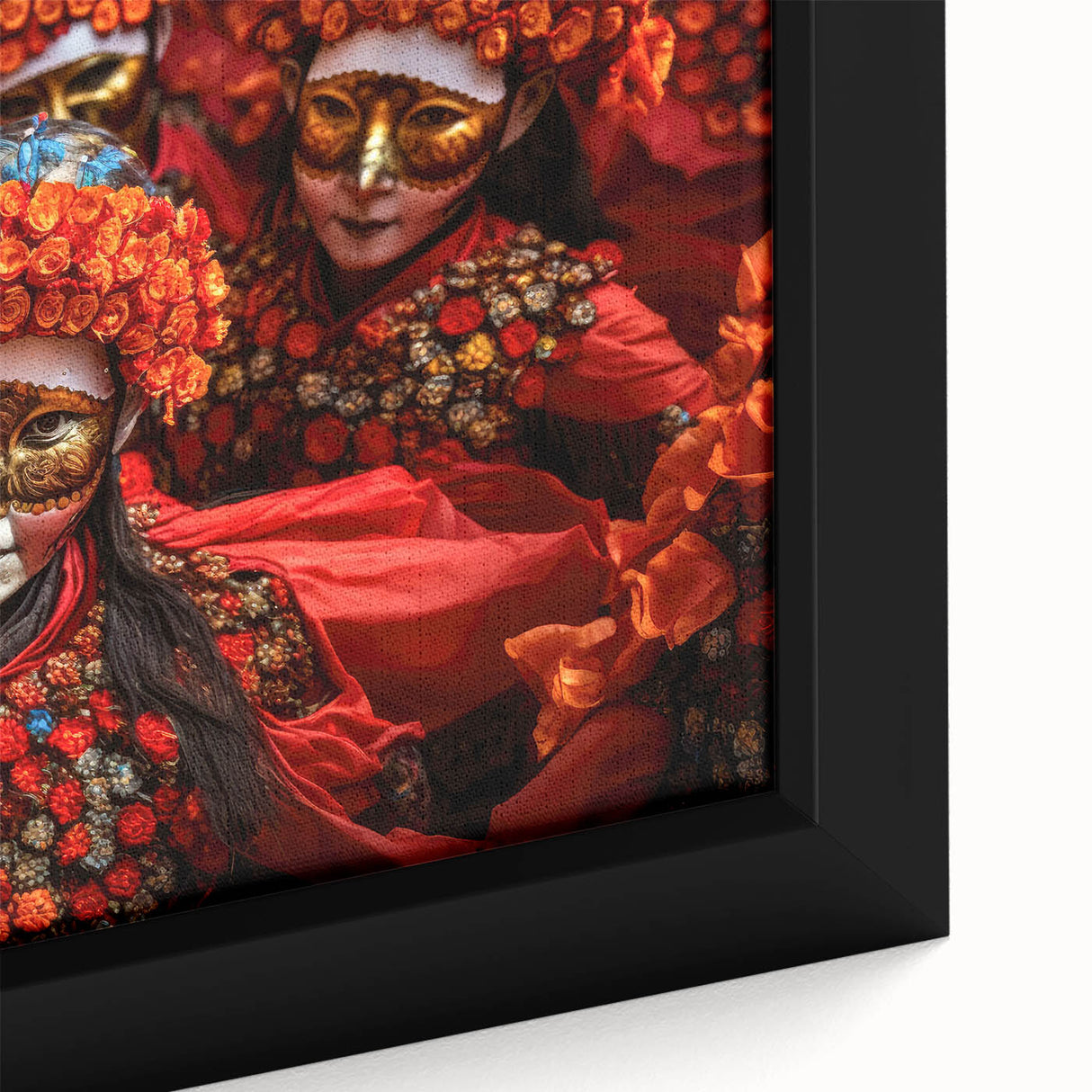 Extra large black wall art on framed canvas featuring a textured, colorful Bhutanese landscape, ideal for living room decor.