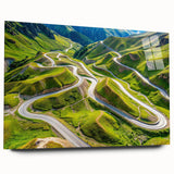 Large abstract wall art of a misty Georgian landscape in soft gray and blue tones, printed on acrylic glass.