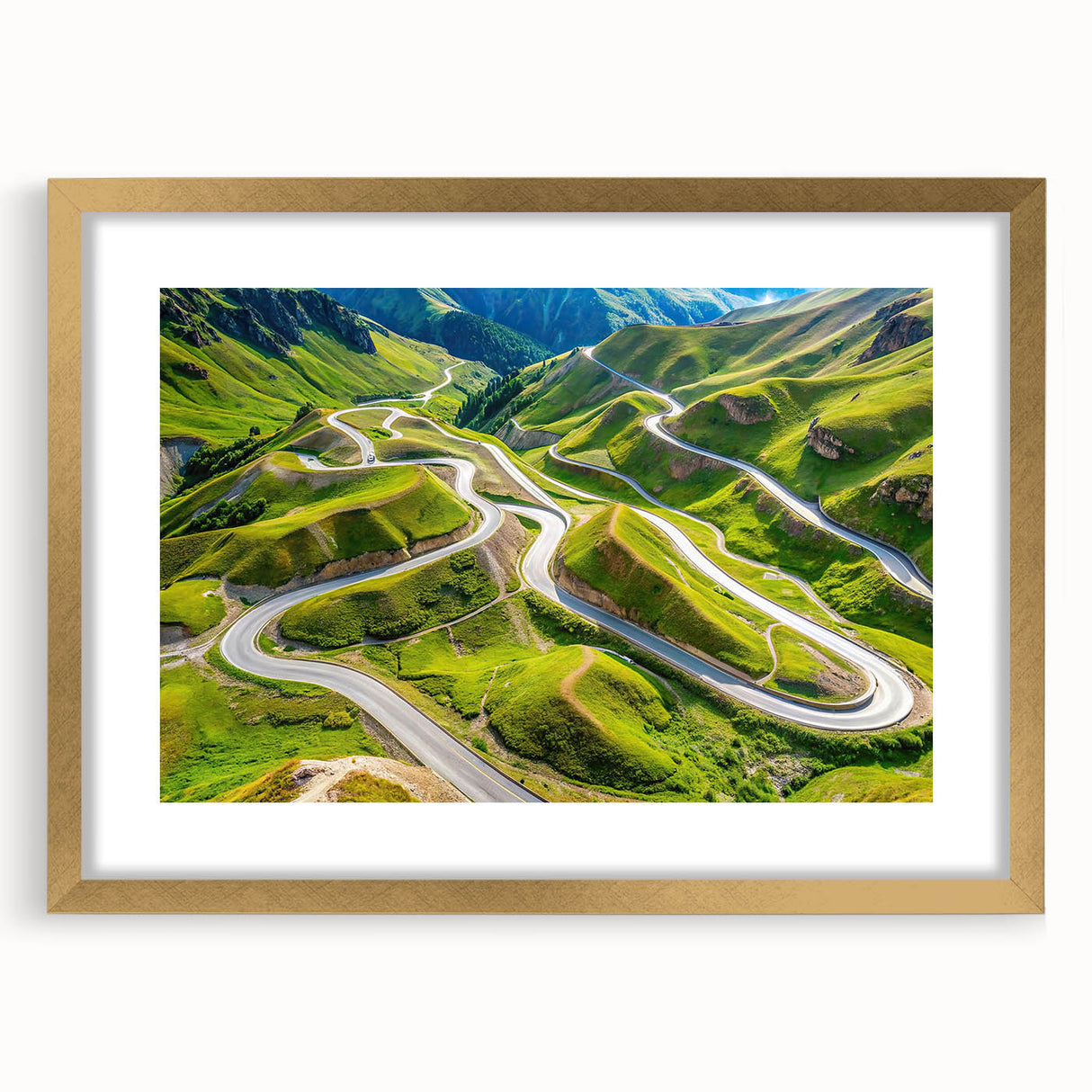Extra large abstract art print with textured design in gold and earth tones, framed with mat, ideal for living room decor.