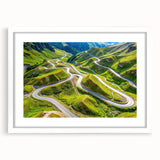 Abstract art print depicting a serene Georgian landscape in muted earth tones on a framed white canvas.