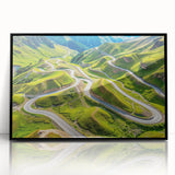 Large abstract wall art depicting a mid-century modernist scene in muted earth tones on a framed acrylic panel.