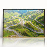 Large art print of a stylized Georgia, Asia scenery in gold tones on a framed acrylic, ideal for modern art wall decor.