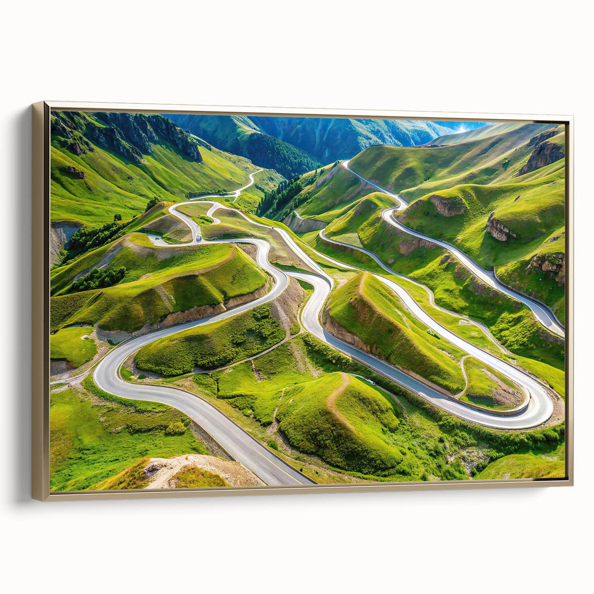 Framed canvas depicting a vintage-style landscape of Georgia, Asia in black and gold tones, ideal for bedroom wall art.